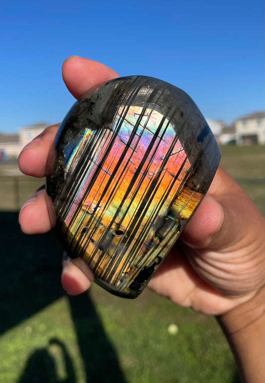 Rare Black Stripped Rainbow Labradorite